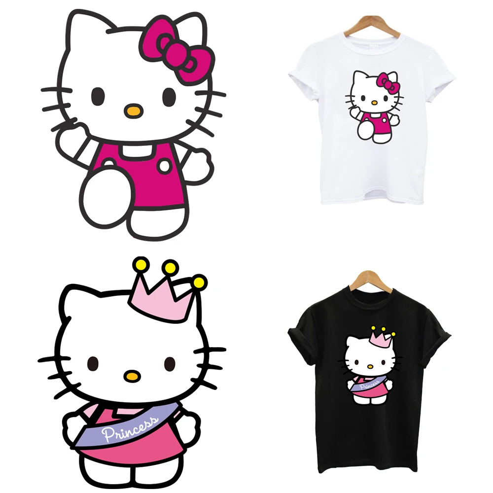 2Pcs/Lot Hello Kitty Cute Heat Thermal Transfer Iron On Patches Ironing Applications For Children's Clothing T Shirt Stickers