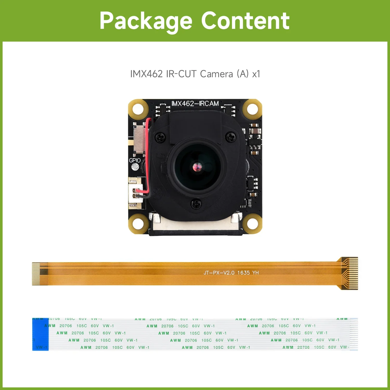Waveshare IMX462 2MP IR-CUT Camera for Raspberry Pi 5/4B/3B/3B+/3A+/B+/2B, 90° DFOV, Starlight Camera Sensor, Fixed-Focus