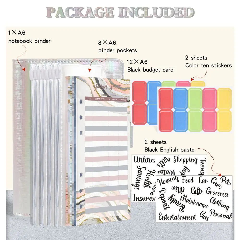 Loose-leaf A6 Money Budget Planner Binder Creative Fashionable Cash Envelopes Colorful Waterproof Hand Ledger Notebook
