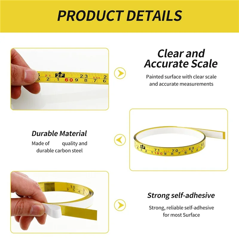 

TKOH-4 Packs Steel Self-Adhesive Measuring Tape, Right To Left Reading 310Cm Or 122-Inch Imperial And Metric Ruler Tape