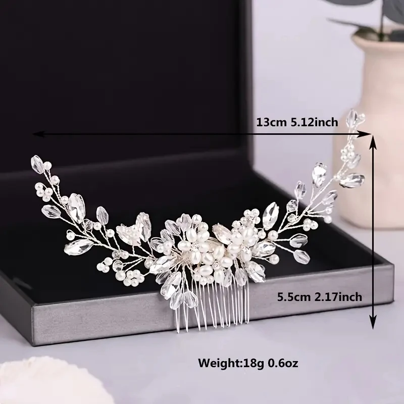 1pc Crystal Rhinestone Pearl Hair Comb Headpiece Sweet Romantic Ladies Bride Party Wedding Jewelry Hair Clip Hair Accessories