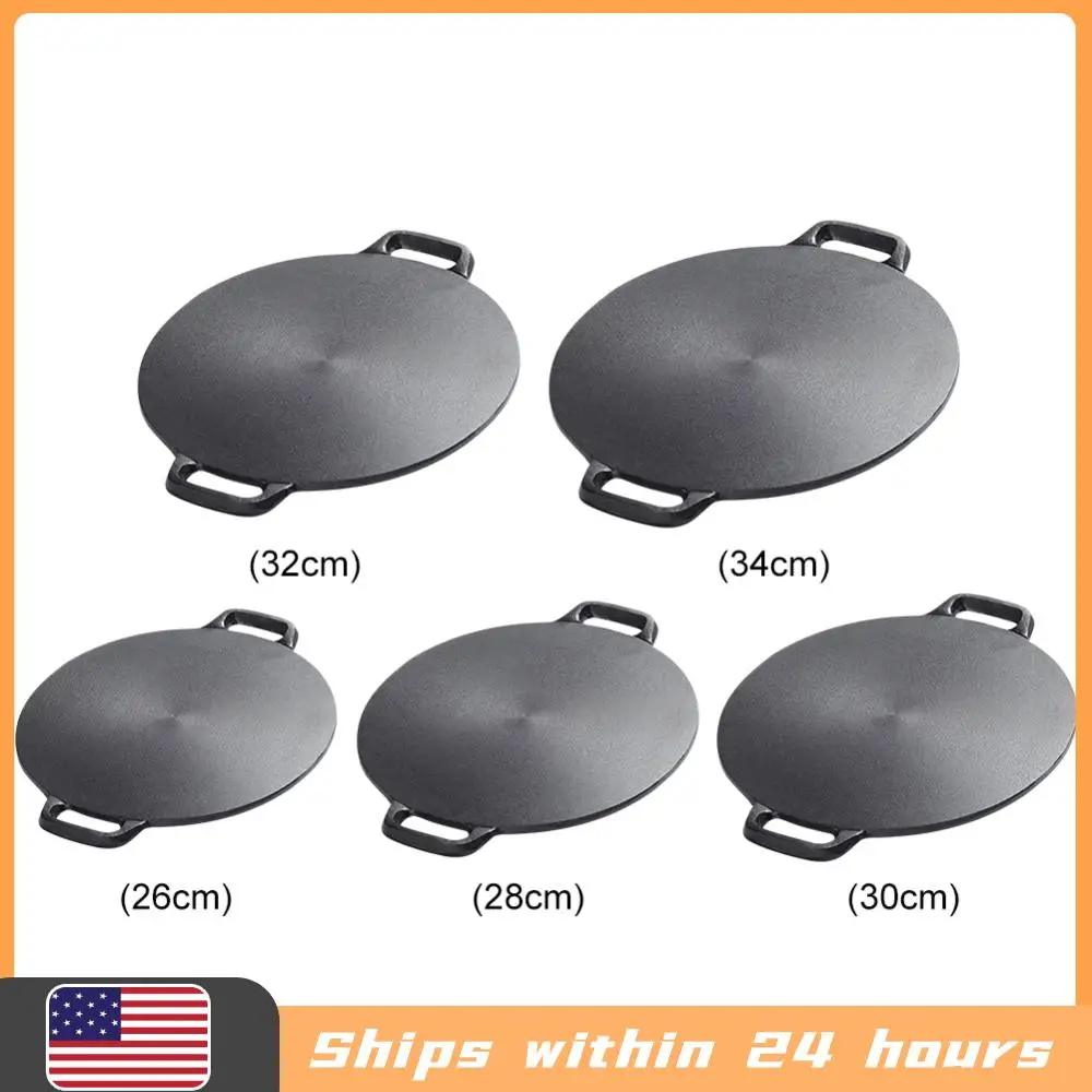 

10.2/11/11.8/12.6/13.4 Inch BBQ Griddle Coating Frying Pan Cast Iron Round Griddle Baking Tray for Home Party Travel and Outdoor