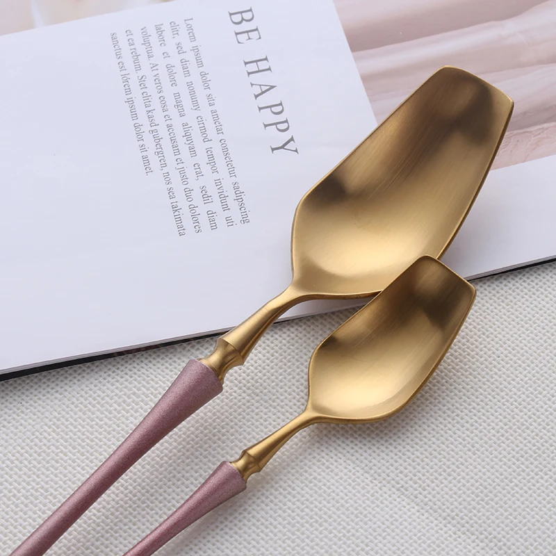 Matte Pink Gold Cutlery Sets 18/10 Stainless Steel Kitchen Dinnerware Set Spoon Fork Knife Flatware Tableware Sets