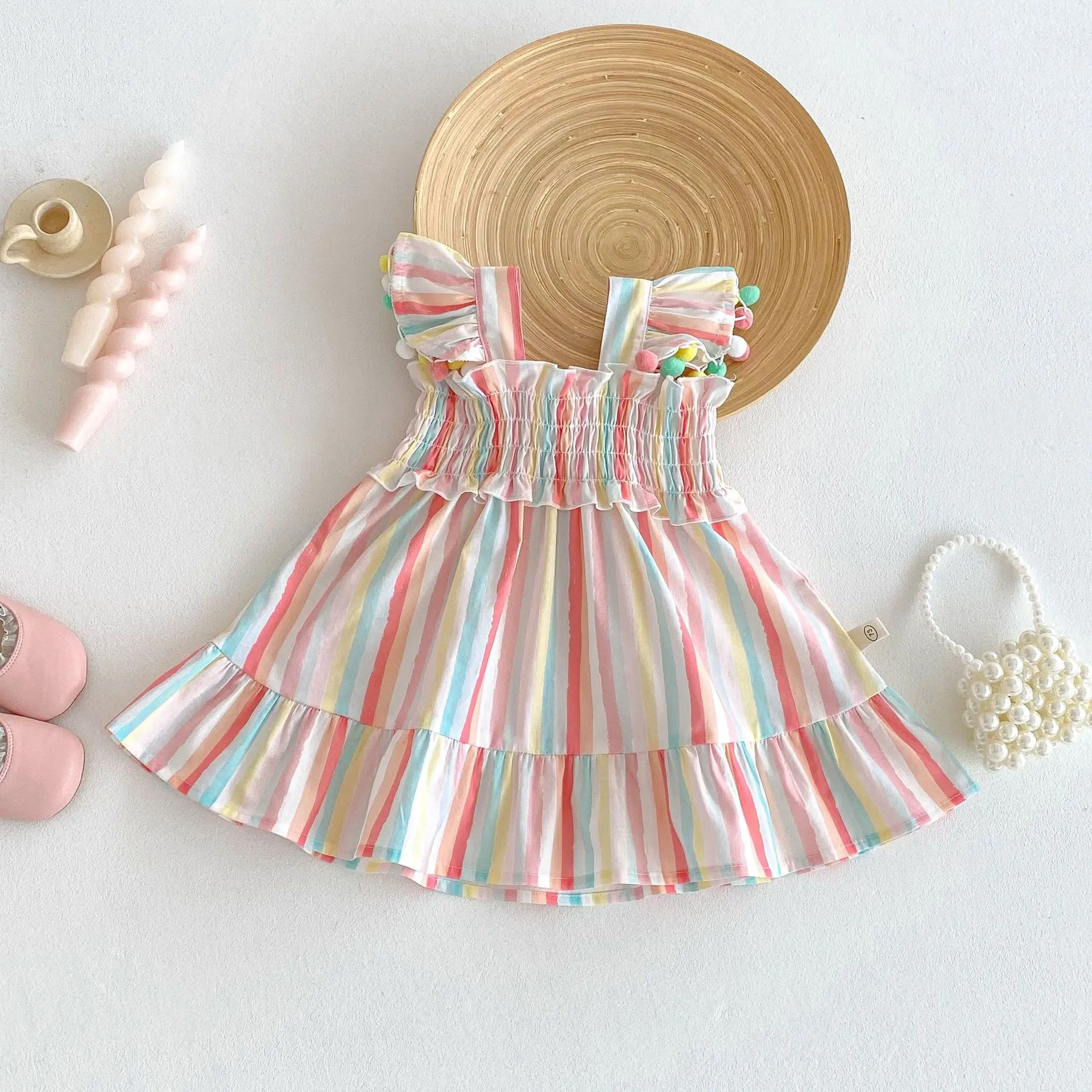 Girls' Striped Vest Dress 2025 New Summer Baby Korean Version Suspender Dress Trendy Children's Western-style Flying Sleeve