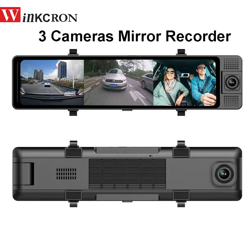 11.26 "مرآة الرؤية الخلفية 3 كاميرات داش كام مسجل 2K UHD الجبهة/المخلبة/الكاميرا الخلفية لتحديد المواقع المقتفي 24h ركن السيارة للرؤية الليلية #3