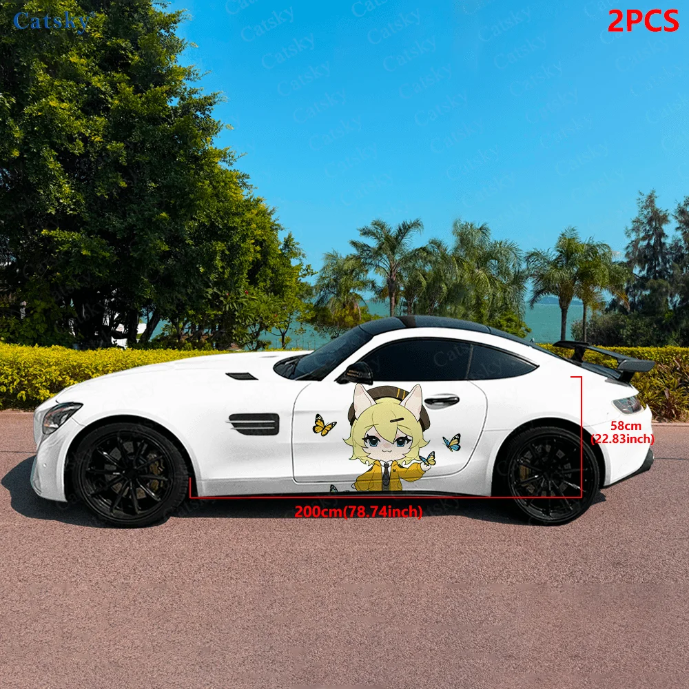 A Maiden with Butterflies, hairless cat anthropomorphism, PVC Material, Suitable for Most Vehicles, Side Decorative Sticker, Wat