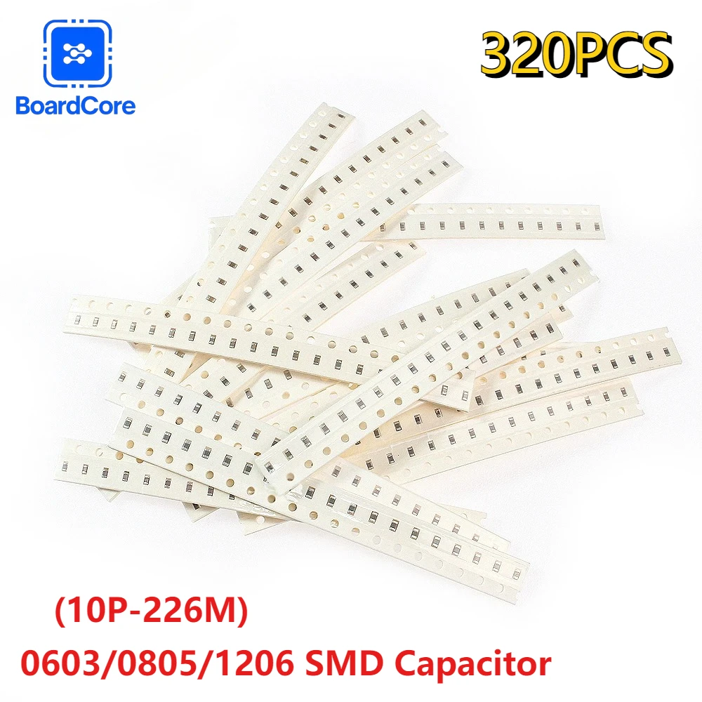 320PCS 0603/0805/1206 SMD Ceramic Capacitor Kit 10pF To 22μF Capacitance Set 16 Values 20pcs Each for Electronics Repair & DIY