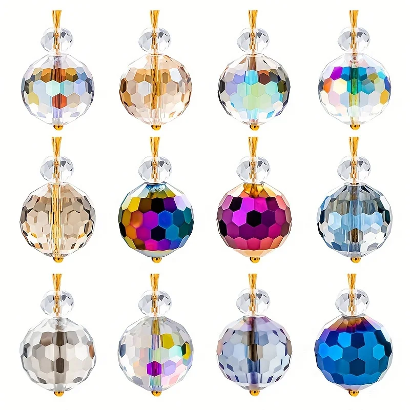 12 pieces of multi-faceted crystal Christmas ornaments - elegant glass beads, used for tree decoration, wedding and holiday deco