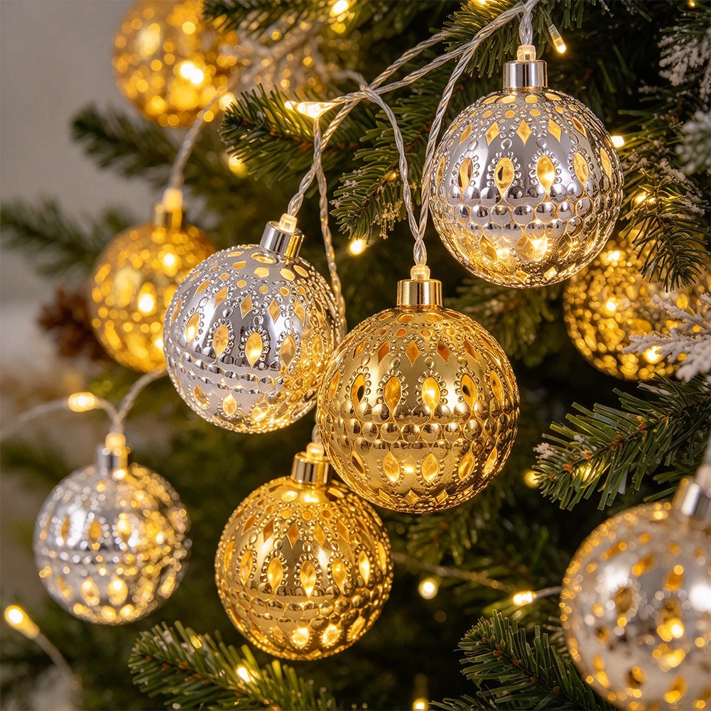 Gold Silver Color Hollow Ball Lamp Shade Round Filigree Sphere Lampshade Fairy String Light Christmas Wedding Party Decoration