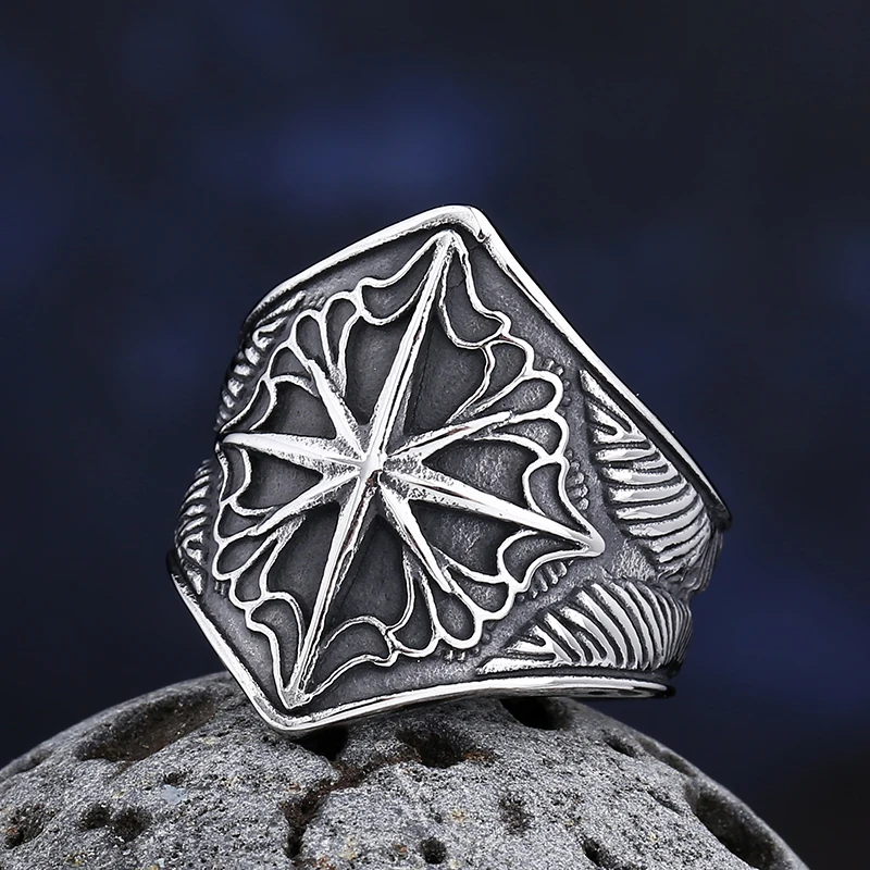 2023 New Fashion 316L Stainless Steel Unique Viking Compass Ring  For Man Women Biker Jewelry Boyfriend Gift