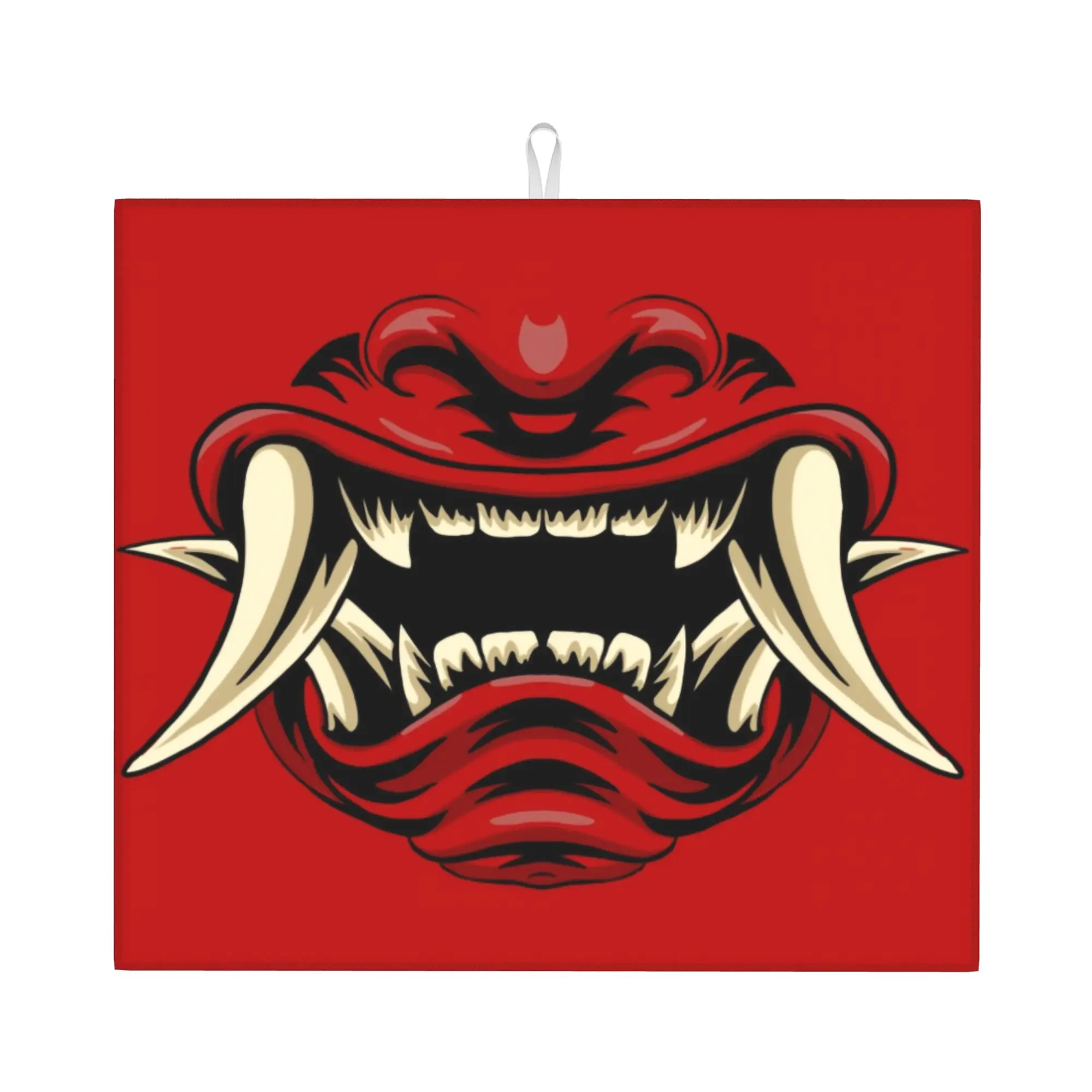 Drying Mat For Kitchen Oni Japan Samurai Demon Water Absorbent Halloween Hanya Tattoo On Slip Kitchen Counter Protector Mat
