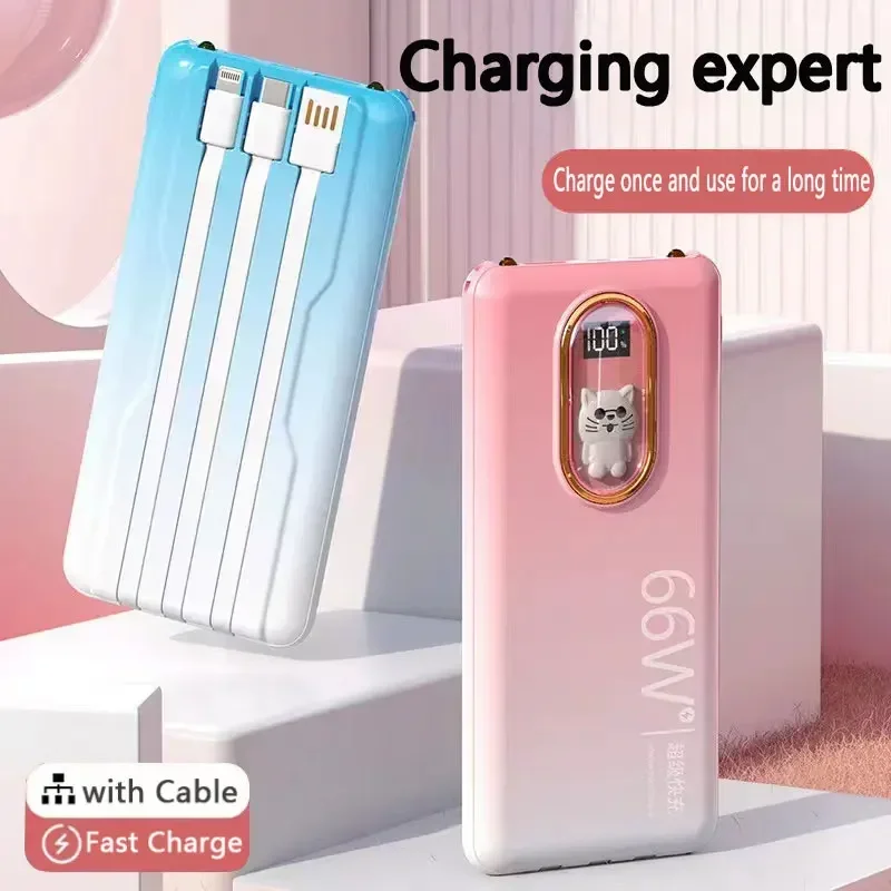 66W Power Bank Cute Little Bear 200000mAh Super Fast Charging Power Bank Portable Charger External Battery Pack for IPhone