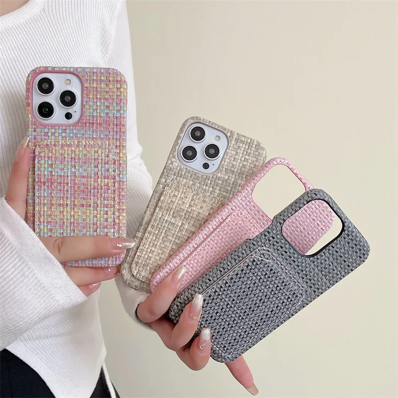 Modischer Kartenhalter, Brieftasche, gewebtes Muster, Handyhülle für iPhone 15, 14, 13, 12, 11 Pro Max, X, XR, XS max, stoßfeste Schutzhülle
