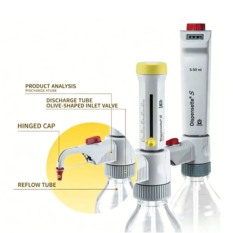 1PCS Laboratory Bottle Top Dispenser S Organic Digital Adjustable Volume Acid Alkali Resistant Pipette with Reflux Valve