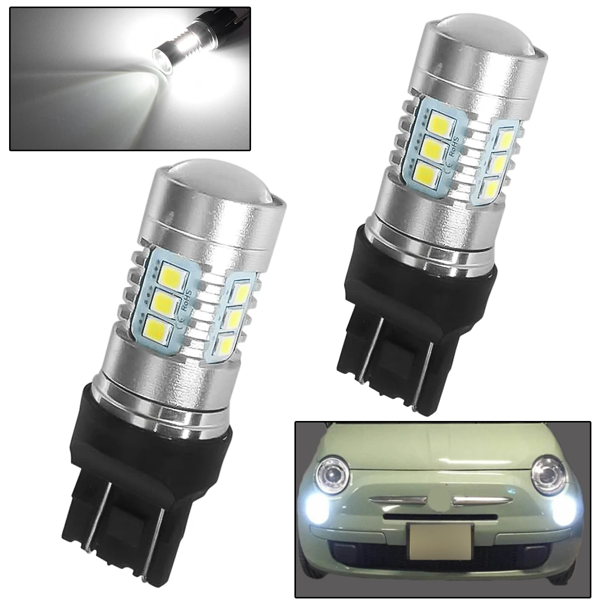 2x Led Daytime Running Light Car Bulbs 580 DRL Canbus No Error For Fiat 500 2007 2008 2009 2010 2011 2012 - on White 6000K