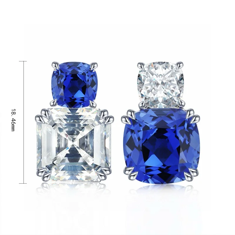 Ruihe New 925 Silver Earring 11.48ct Lab Grown sapphire with 18.725ct moissanite Gemstone Ladies Fashion Jewelry Wholesale