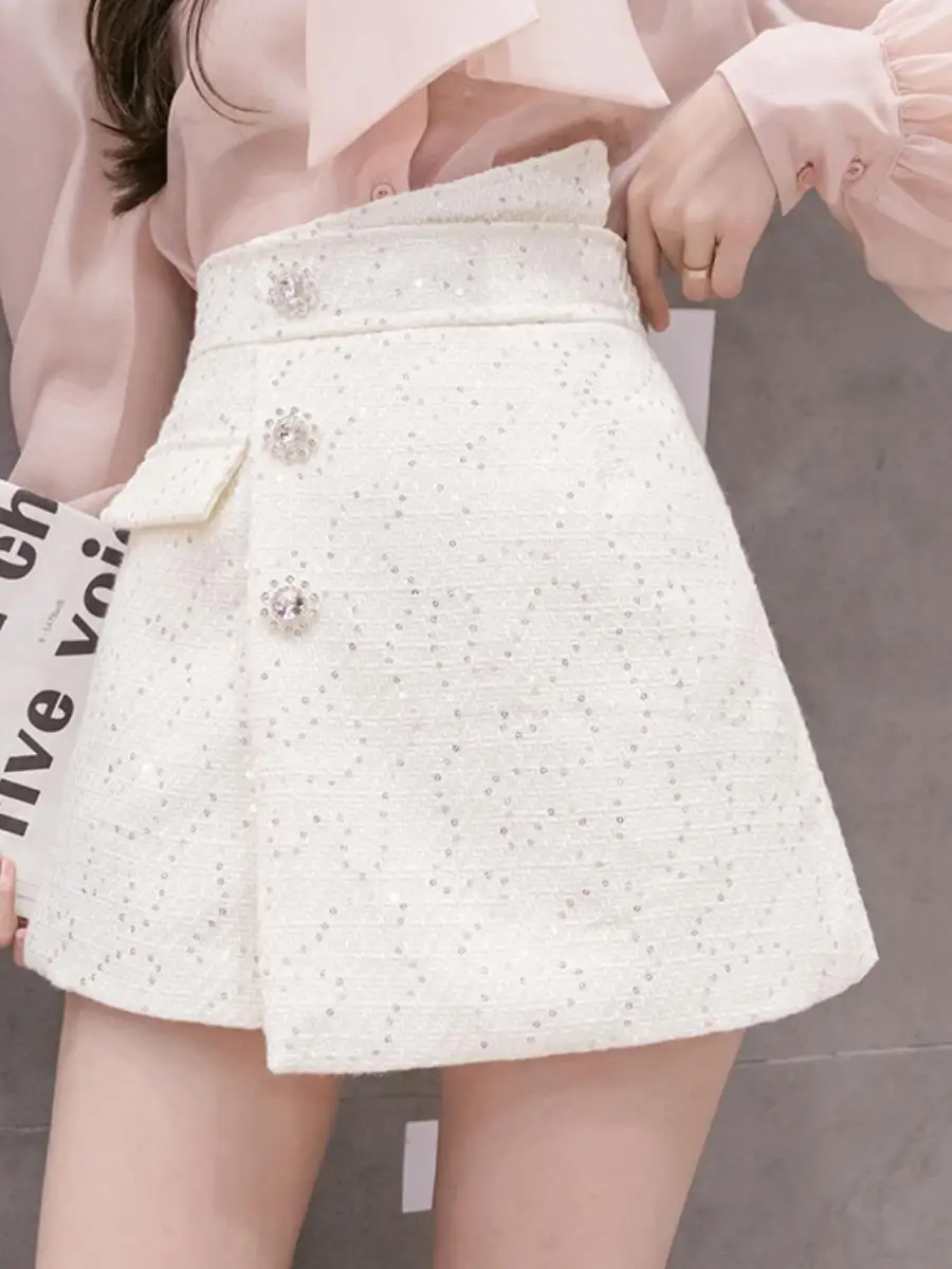 faionable-iny-thi-weave-high-waist-orts-slimming-wide-leg-pants-two-piece-set-autumn-winter-new-arrival-high-waist