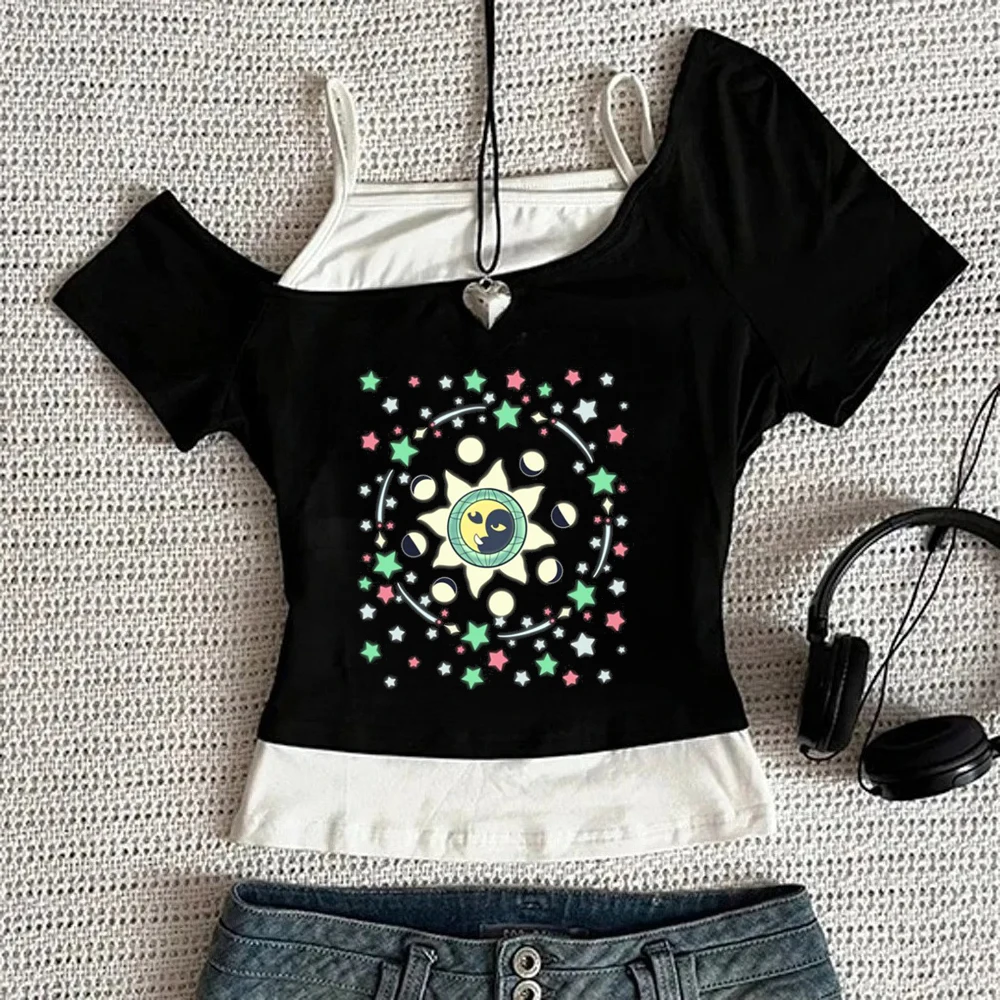 Camiseta corta The Owl House para mujer, moda coreana alternativa, manga kawaii, camisetas de los años 2000, camisetas divertidas con memes, estilo gótico barato