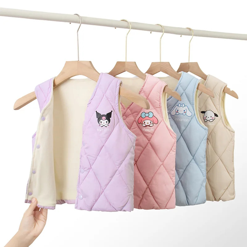

New Anime Melody Cinnamoroll Pochacco Cute Kids Down Vest Autumn Winter Sanrios Vest Coat Boys Girls Fashion Warm Vest Outwear