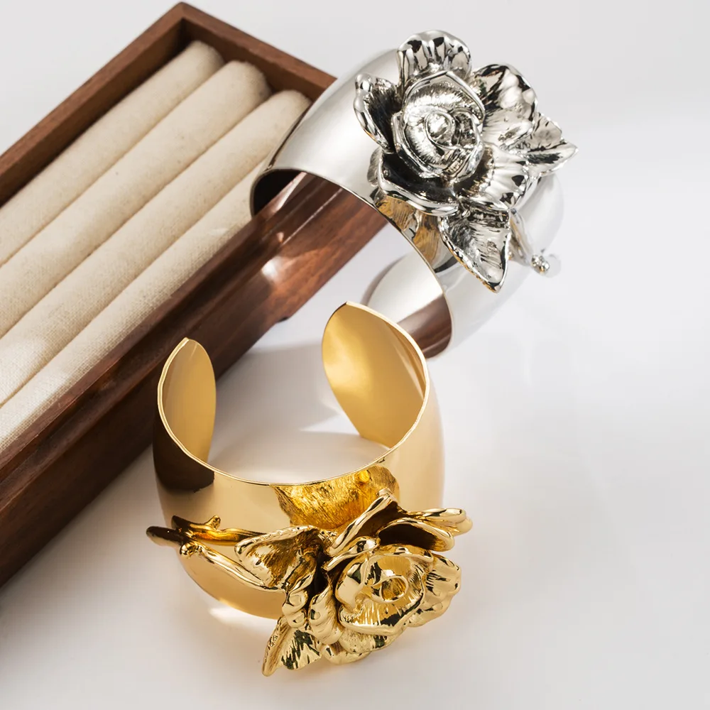3次元のバラの大きなカフブレスレット,北欧スタイル,ヨーロッパ,アメリカのファッション