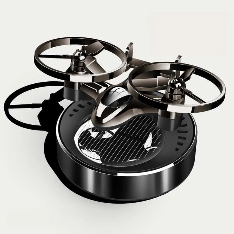 Solar Powered Rotating Twin Turbine Drone Aircraft Car Air Freshener Perfume Dashboard Ornament Interior Fragrance Diffuser Gift