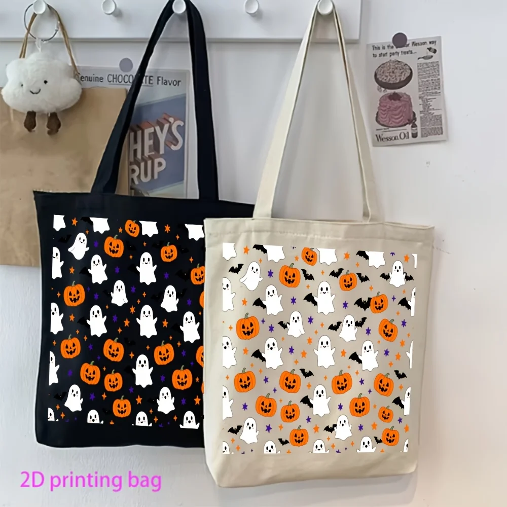 Reusable Grocery Bag Cute Ghost Pumpkin Bat Star Halloween Cartoon Pattern, Spooky Season Gift, Versatile Reusable Handbag