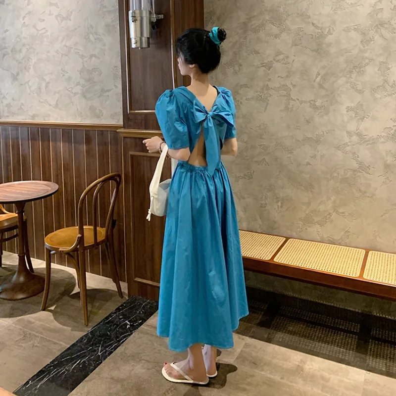 Dresses Women Backless Design Bow Sexy Unique Solid Defined Waist Sweet Spicy Girls Popular Streetwear Summer Vestidos Ulzzang