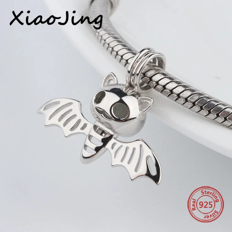 

Xiaojing 925 Silver Charms Cute Animal Bat Glowing Beads Fit Original European Pendant Bracelet Diy Jewelry Making Women Gift