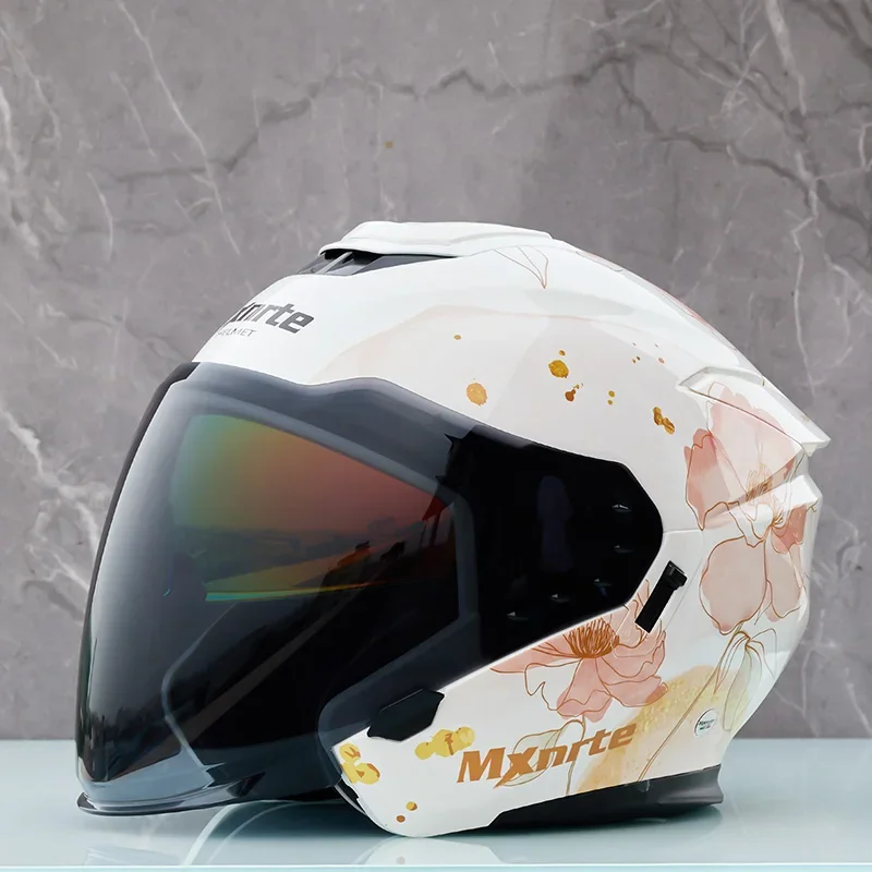 عدسة مزدوجة نصف خوذة Mxnrte لوتس دراجة نارية خوذة على الطرق الوعرة خوذة أمان DOT المعتمدة كاسكو نتوء (غطاء) الرجال والنساء