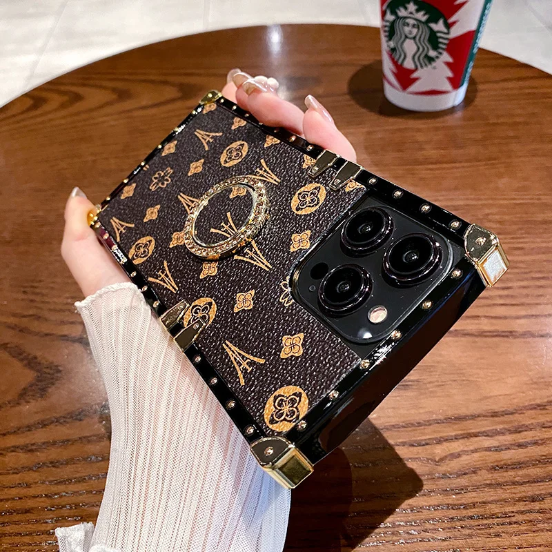 

Luxury Leather Phone Case For iPhone17 16 14 13 12 15 ProMax Plus + Holder Cover