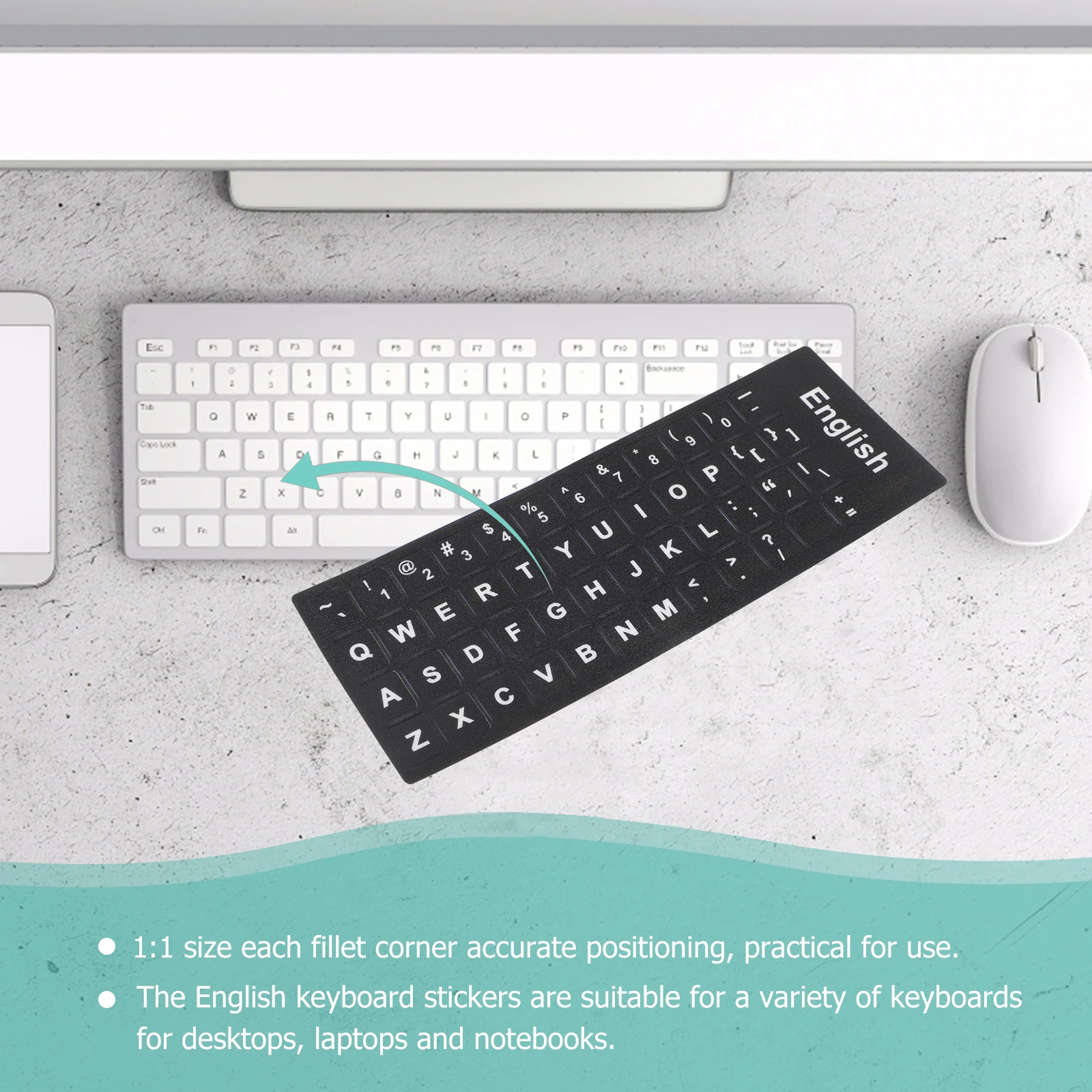 

10pcs Keyboard Stickers Large Universal English Computer Foreign Language Replacement Dust Water Resistant Durable Easy Apply