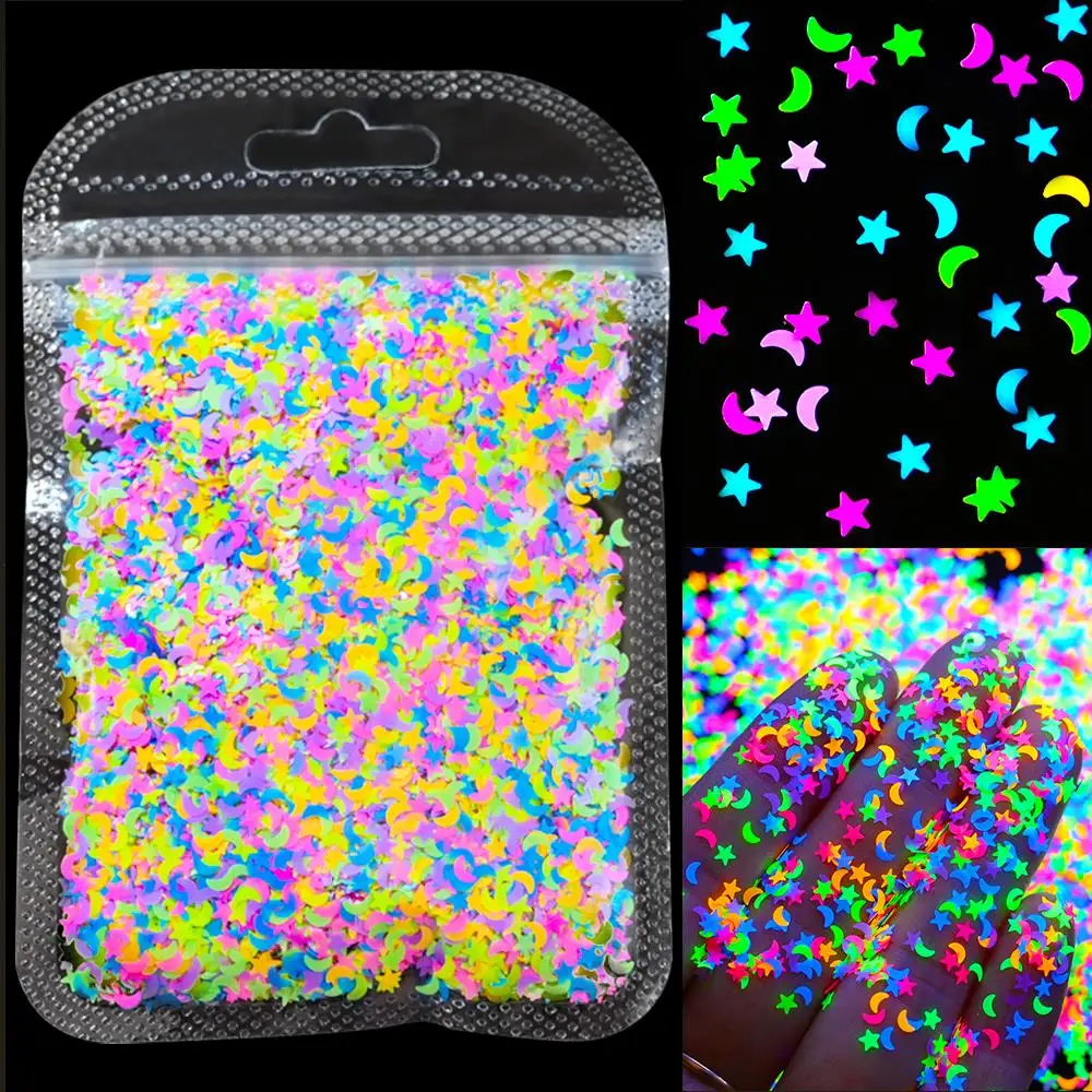 10g Neon Stern/Mond/Unkraut Fluoreszenz Nagel Pailletten Bunte Stern Design Glitter Flocken Weihnachten Neon Maniküre Stern pailletten &*& – Detail 5