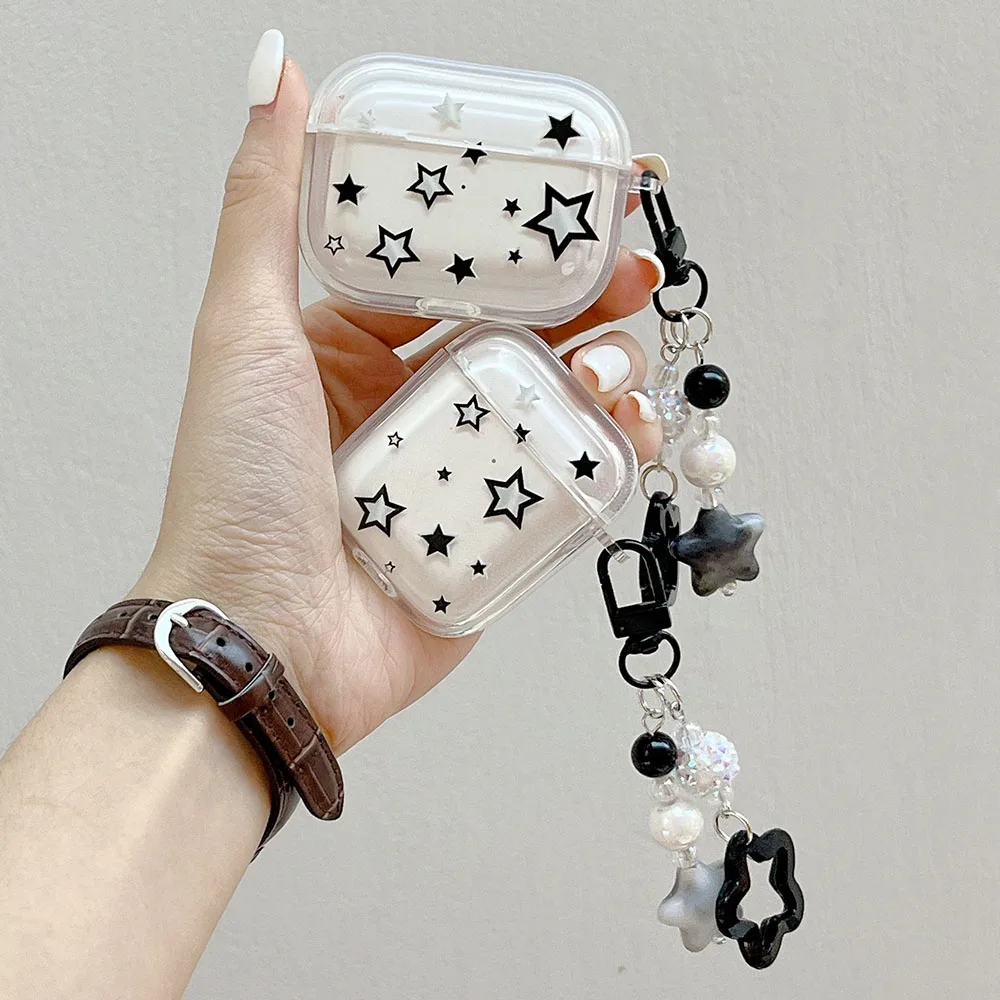 Korean INS Cute Star Pendant Keychain Case For Apple Airpods Pro 2 1 Transparent Wireless Earphone Box Cover for AirPod 3 Funda