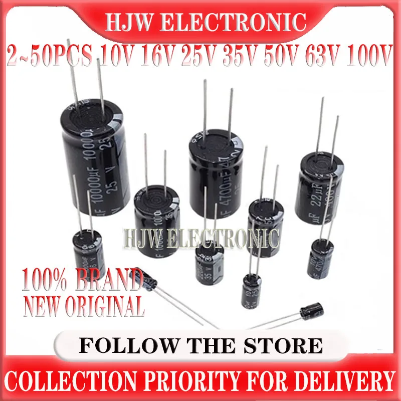 2-50pcs 10V 16V 25V 35V 50V 63V 100V Aluminum Electrolytic Capacitor 100UF 220UF 330UF 470UF 680UF 1000UF 2200UF 3300UF 4700UF