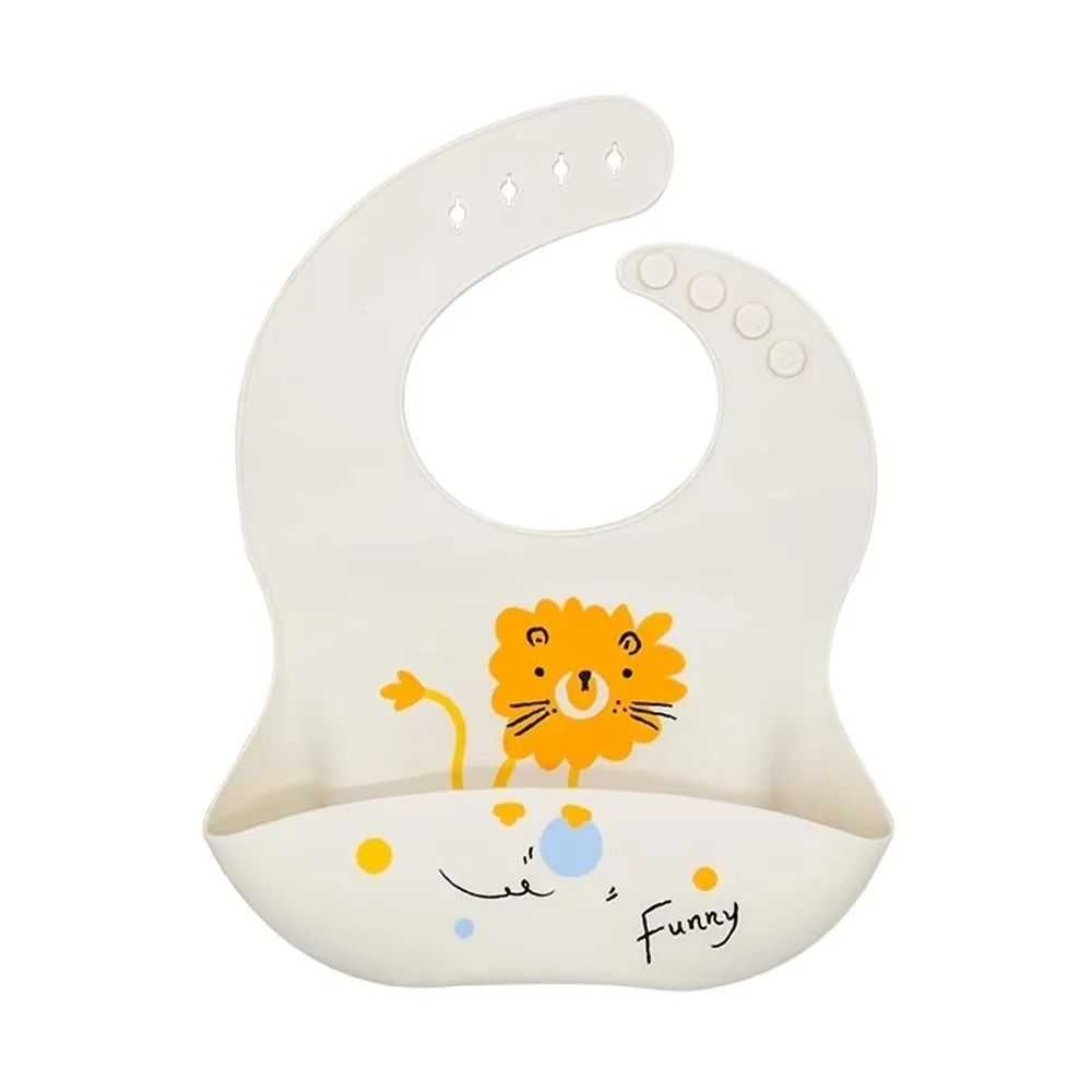 

Cute Soft Silicone Waterproof Bibs Cartoon Printed Kids Feeding Baby Bibs Adjustable Food Catcher Newborn