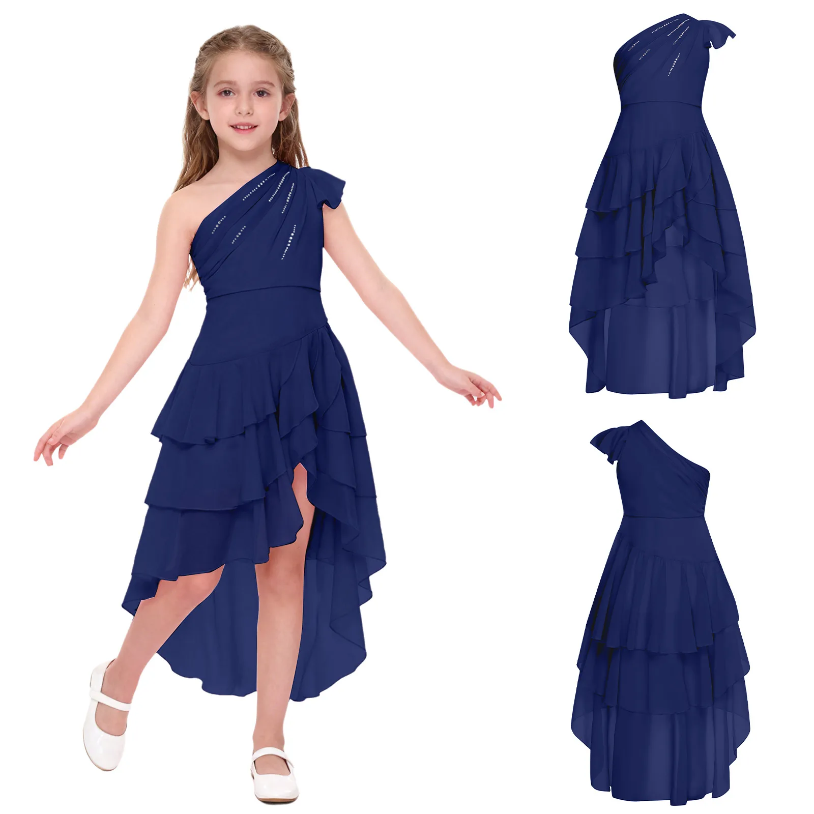 الفتيات الباليه أزياء الرقص الغنائي الاطفال فستان حفلة للأميرات الأطفال الشيفون كتف واحد فساتين احتفالية فستان حفلات المسابقة #2