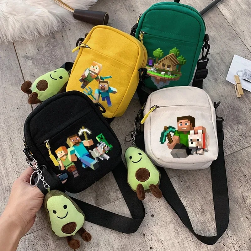 Minecraftes Pixels Canvas Bag Boys Square Shoulder Bags Game Figure Printed Casual Cartoon Crossbody Pocket Men Birthday Gifts