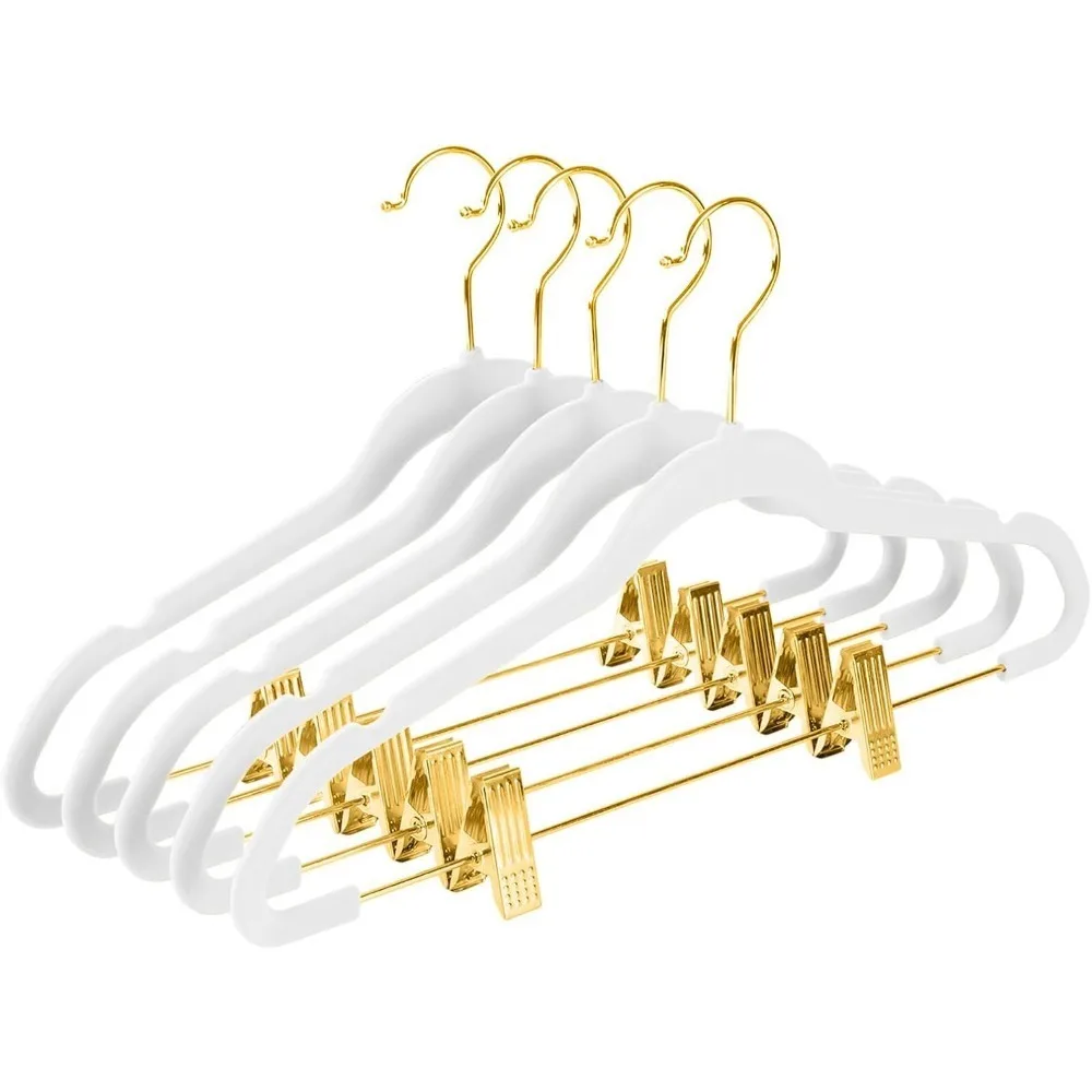 Velvet Pants Hanger with Clips Slim Skirt Hangers Non Slip Felt Outfit Dress Hangers Rose Gold Hooks Space Saving Clothes Hanger