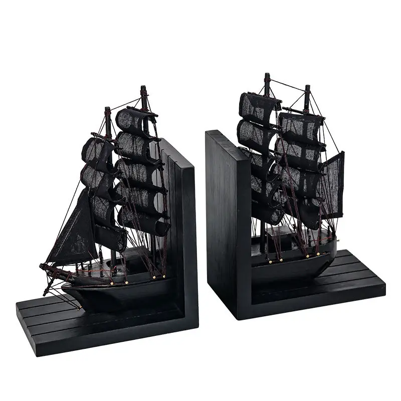 Nordic Style Sailing Ship Bookend, Creative Handmade Book Support, Nautical Model Ornament for Study & Office Desktop
