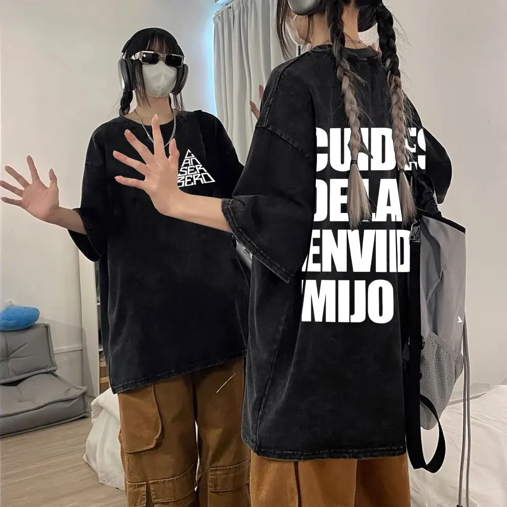 

Washed Vintage Canserbero Cuidese Dela Envidia Mijo T-shirt Men Hip Hop Fashion Oversized T Shirts Male Casual Cotton T-shirts