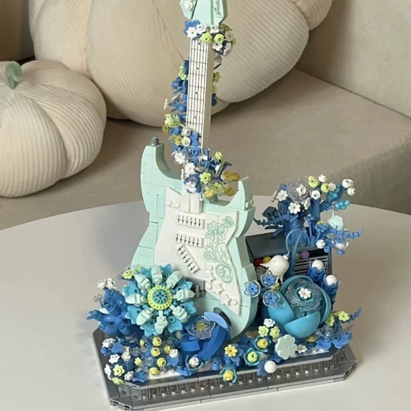 Bass Guitar Building Block Bouquet Small Particle Music Series Girls Adult Edition Instrument Assembly Toy Gift Desktop ornament