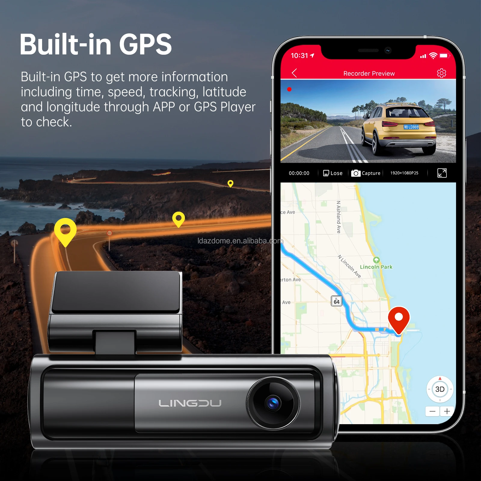 LINGDU LD06 5K Dashcam with Sensor,GPS 5G Wifi Bluetooth Dash Camera, Voice Control Super Capacitor Car Camera DVR GPS