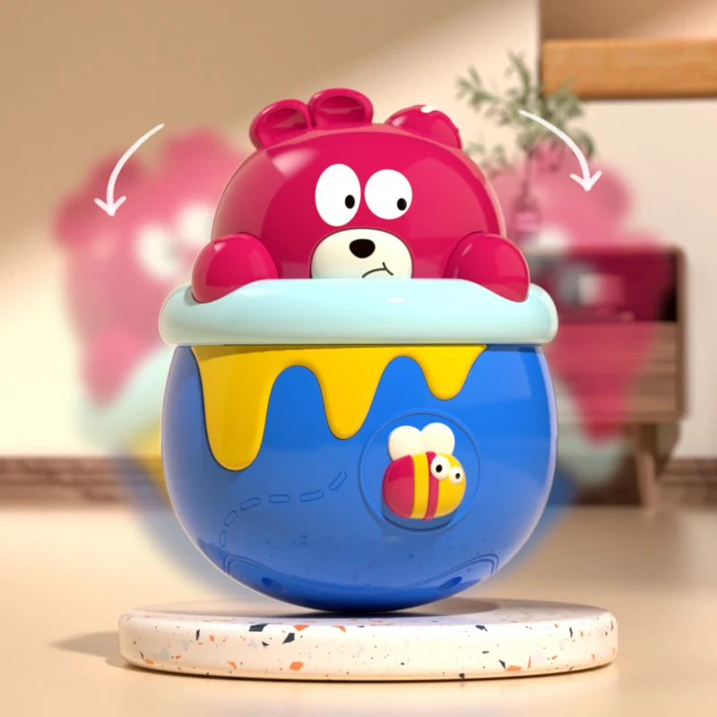 Baby Bear Roly Poly Toys for 0-18M Infant Tummy Time Tumbler Wobbler Toy Fun Baby Toy With Music