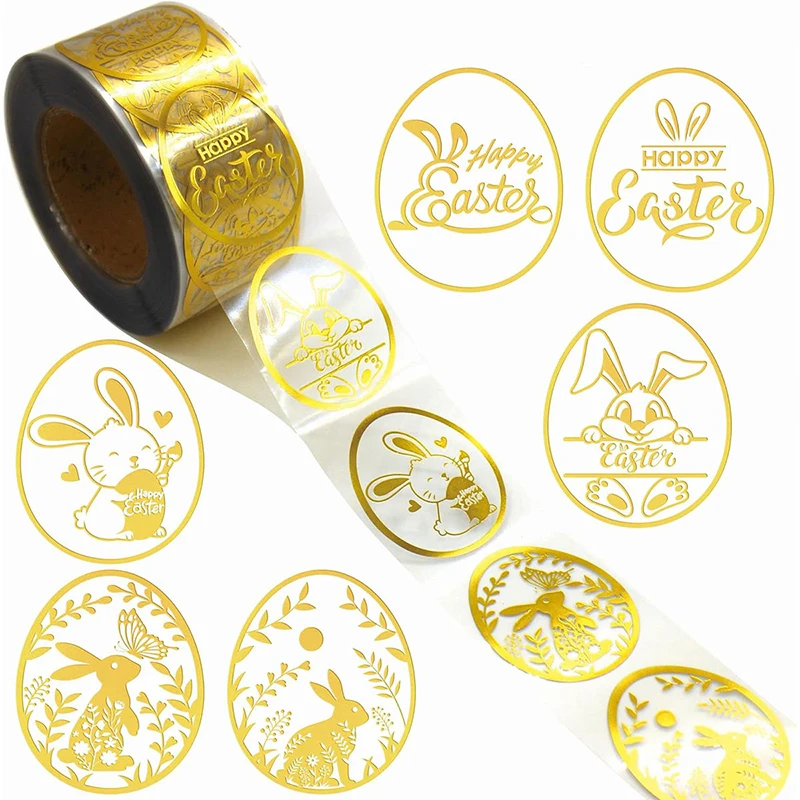 500 Stücke Ostern Goldene Papieraufkleber Hase Eier DIY Siegeletikettenaufkleber Frohe Ostern Party Geschenk Dekoration Lieferungen Kinder Gefälligkeiten