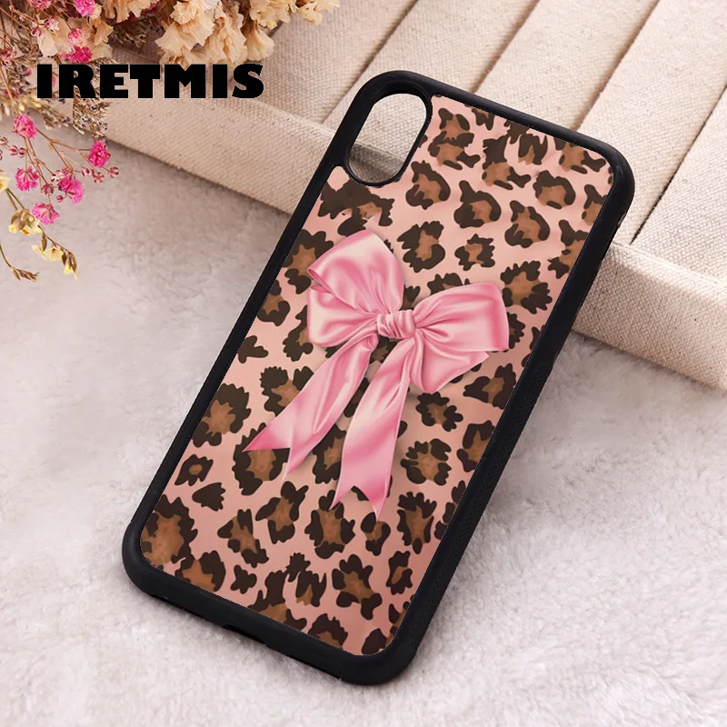 Iretmis Phone Cover Case For iPhone X XS Max XR 11 12 13 PRO MINI 14 15 16 Plus Silicone Pink Leopard Cheetah Print Bow Y2k