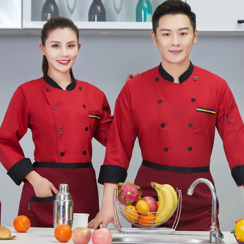 Uniforme de Chef de manga larga para hombre, ropa de otoño e invierno, uniforme de chef de hotel, catering, uniforme de chef de hotel para mujer