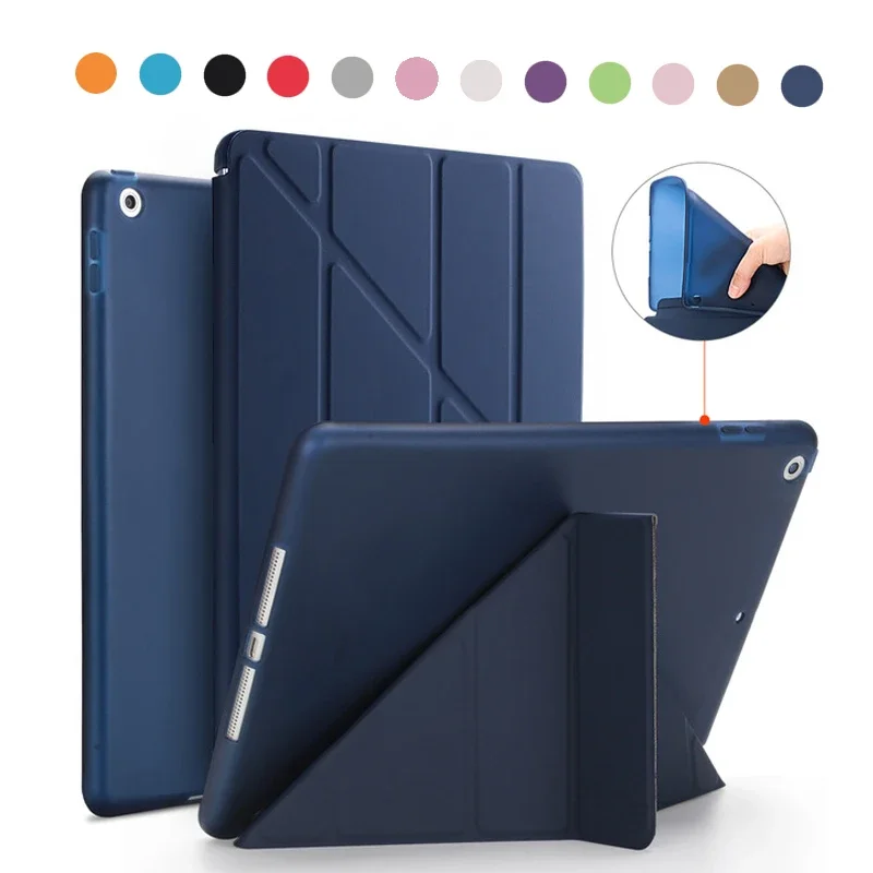 Cover For Ipad 9.7 inch Case PU Leather Silicon Back Slim Light Weight Y Style Deformation Smart Cover for iPad5 iPad6 9.7 inch