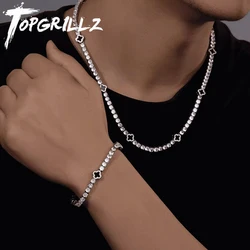 TOPGRILLZ Iced Out Four Leaf Clover 4mm Tennis Chain Micro Paved Cubic Zircon Necklace & Bracelet Set Charm Jeweley For Women