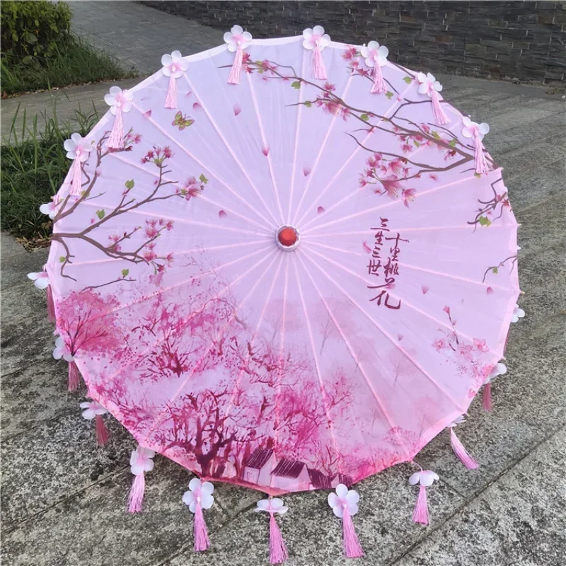 

82cm Silk Cloth Women Umbrella Cherry Blossoms Ancient Dance Umbrella Decorative Chinese Style Oil Paper Umbrella