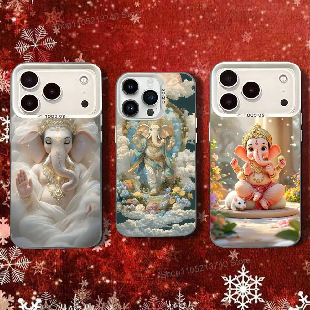 E-Elephant COOL God Ganesh For iPhone 11,16,15,12,13,17,14,Pro,SE4,Max,Plus,Air,Mini phone case White luxurious cover hard shell